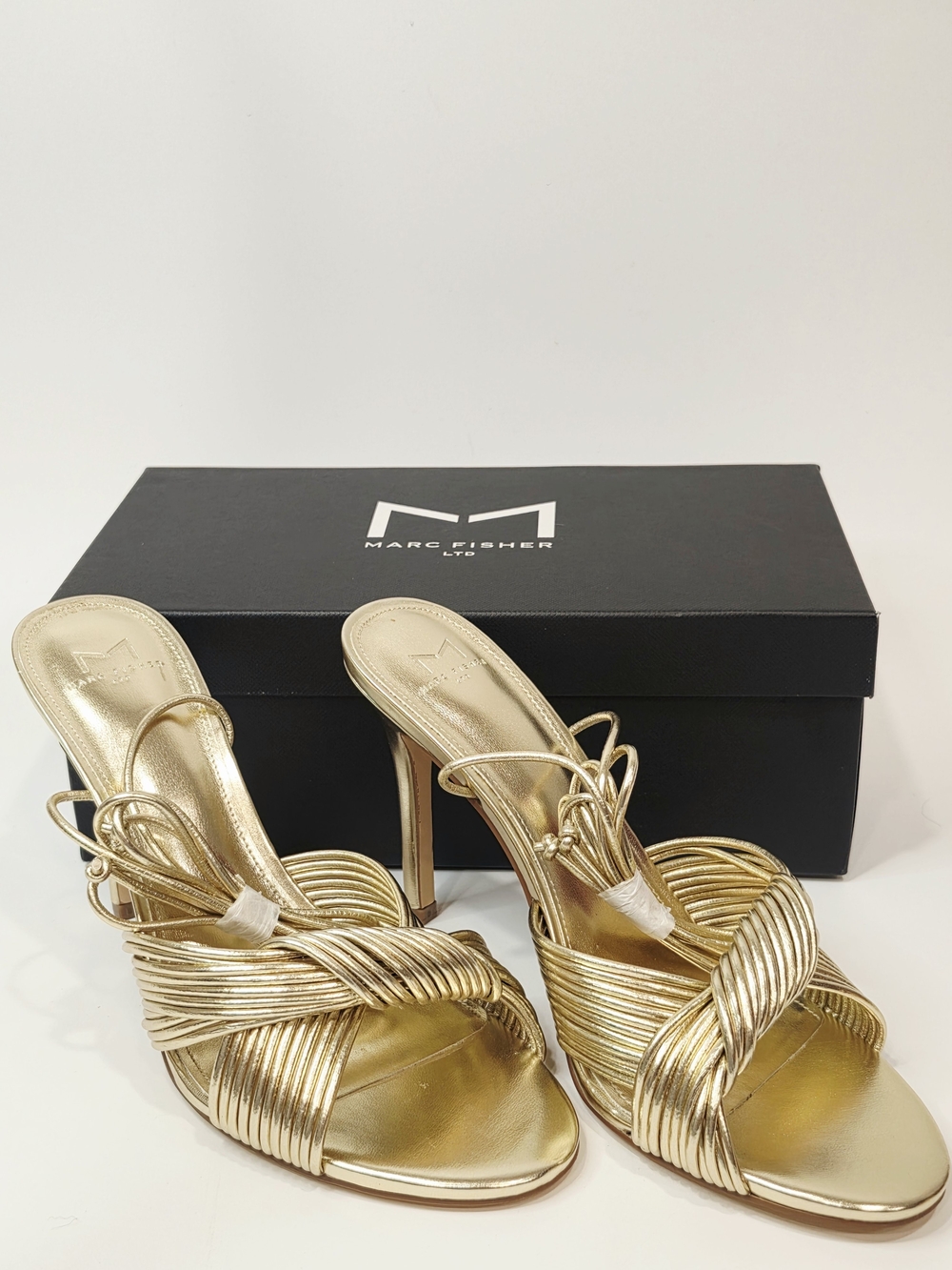Marc Fisher Brista Womens Gold Strappy Lace Up Stiletto Heeled Sandals Size 9.5
